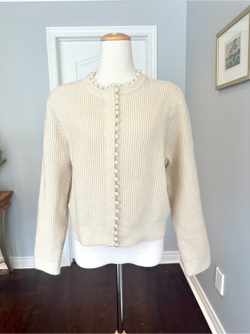 H&M Cream Pearl-Button Knit Cardigan Sweater - Size M